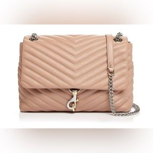 REBECCA MINKOFF EDIE MEDIUM CONVERTIBLE LEATHER SHOULDER BAG IN DOE/SILVER/GOLD